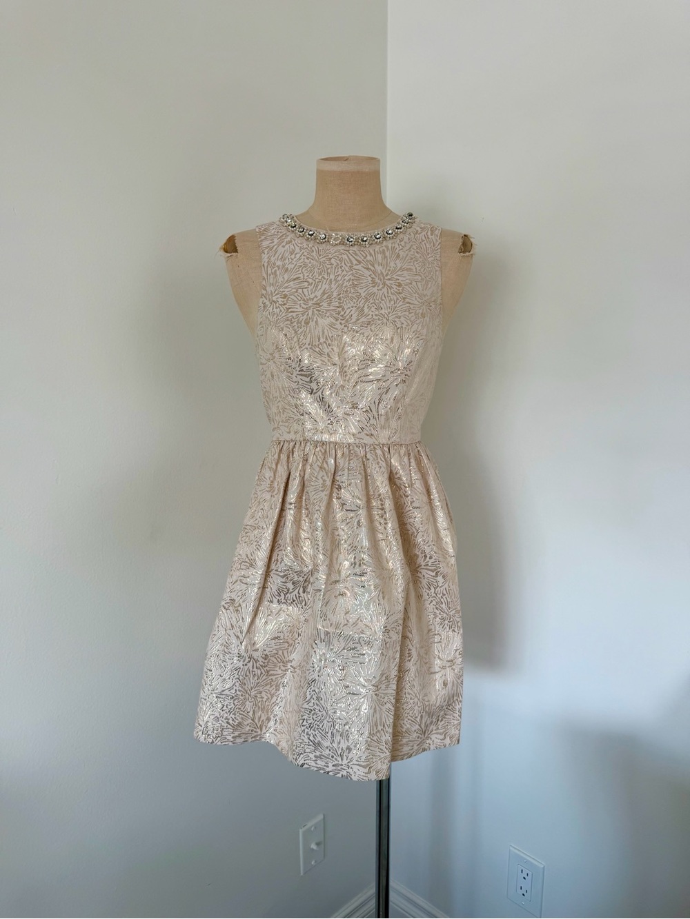 Cooperative Pearl-Trim Floral Jacquard Party Dress